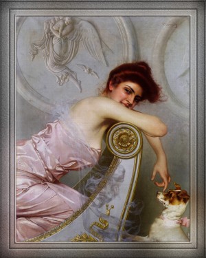 A Young Lady With Her Puppy by Vittorio Matteo Corcos Old Masters Reproduction